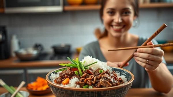 Delicious Korean beef bowls recipe with rice and green onions.