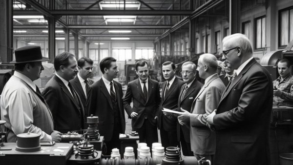 Historical group inspection in a factory with YKK zipper discussion.