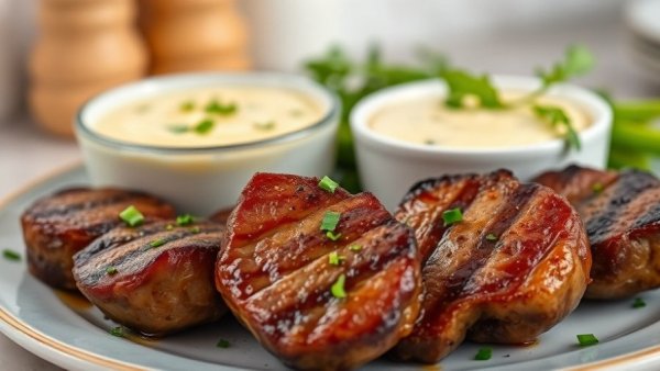 Garlic Butter Steak Bites with dipping sauce on a plate.