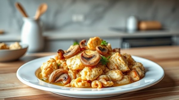 One-Pan Chicken and Mushroom Casserole served in a bowl.