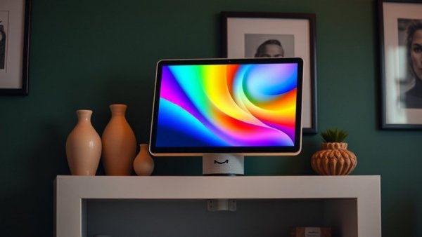 Amazon Echo Show 8 in cozy setting with figurines, home automation.