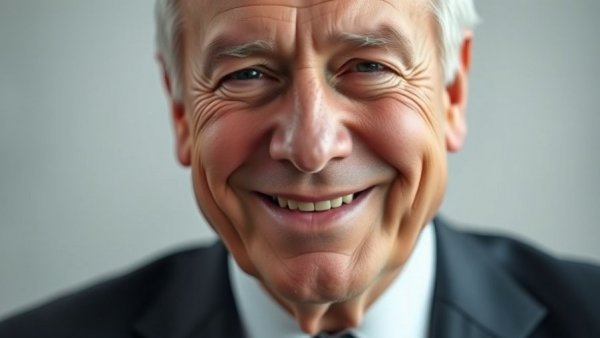 Close-up portrait of a smiling older man in a suit.