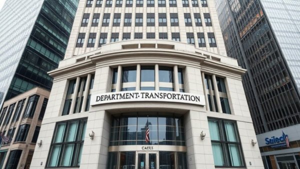 Facade of United States Department of Transportation building related to AI in transportation regulations.