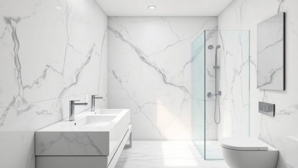 Modern bathroom renovation in Brookline, MA, showcasing sleek, elegant design.