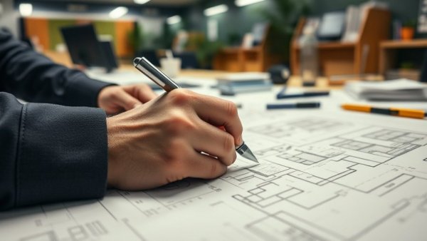 Close-up of architectural plans for designing a pole barn.