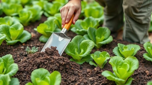 Gardener using fireplace ash in vegetable garden for soil enrichment