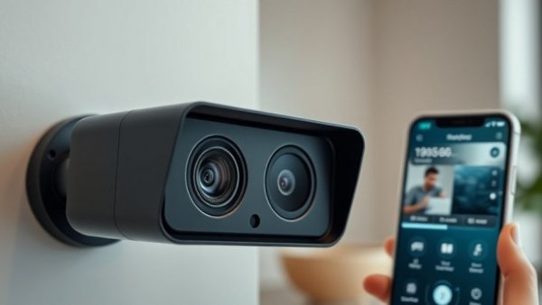 Modern 4K floodlight security camera with smartphone control.