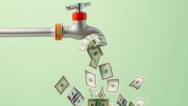 Average water bill by state represented by dollar bills flowing from a tap.