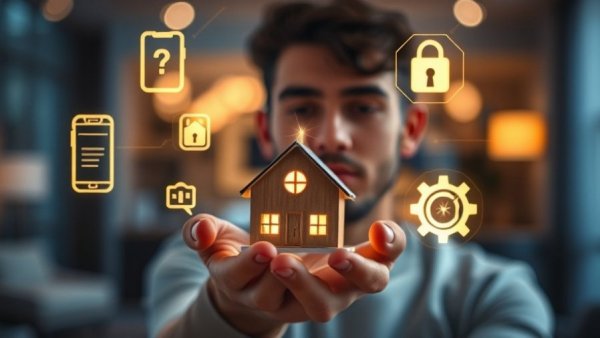 Home Automation concept with digital icons and model house.