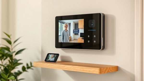 Modern Ring Intercom video history display on wall and table.