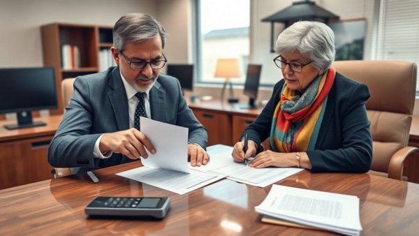 Professional auto financing discussion in office setting.