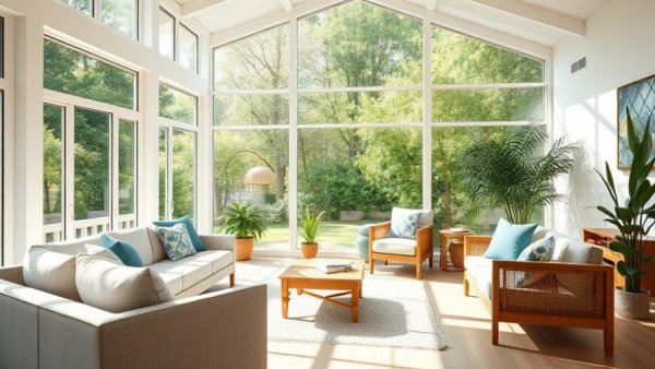 Home Additions Weston MA: Sunlit living room with natural wood.