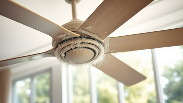 Dusty ceiling fan representing HVAC system causing allergies.