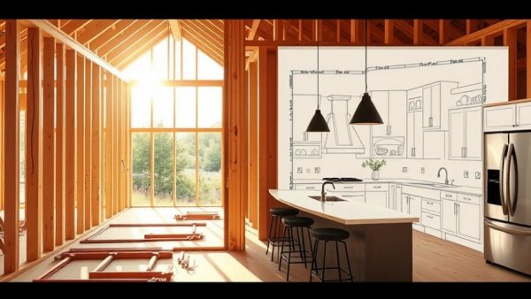 Home additions in Southeast Michigan, evolving from construction to modern kitchen.