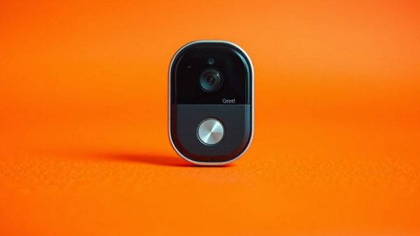 Google Nest Doorbell with discount on vibrant orange background.
