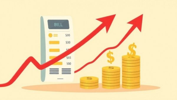 Electricity bill illustration showing impact of rising gas prices on electricity bill with upward arrow.