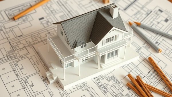 Home construction planning with architectural model and blueprints, Revere MA