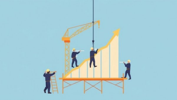 Illustration of workers constructing an upward graph, symbolizing funding home renovations.