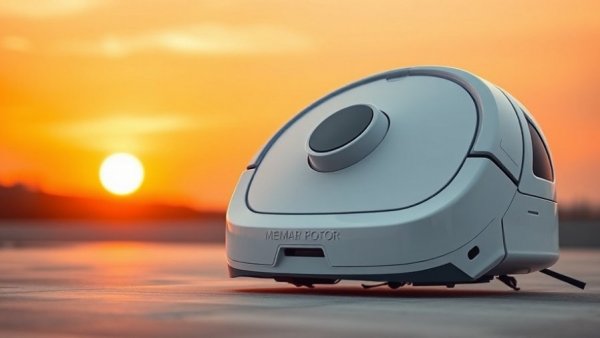 Sleek Roborock Qrevo Curv 2 Flow vacuum against sunset gradient.