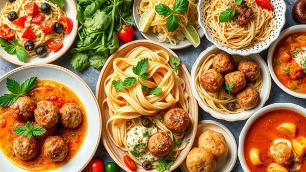 Culinary collage for weekly meal plan with diverse dishes.