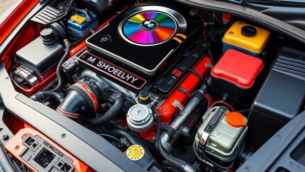 Vivid car engine with colorful components