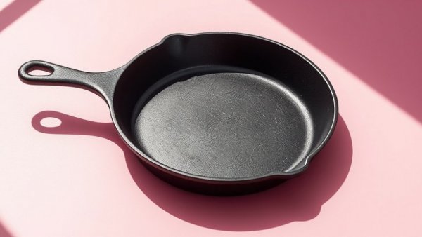 Aged cast iron skillet on pink surface, products that last a lifetime.