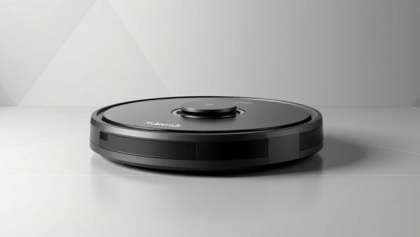 Sleek modern Roborock Qrevo Slim vacuum on geometric background