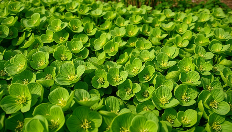 Vibrant hellebores in a spring garden, lush green foliage.