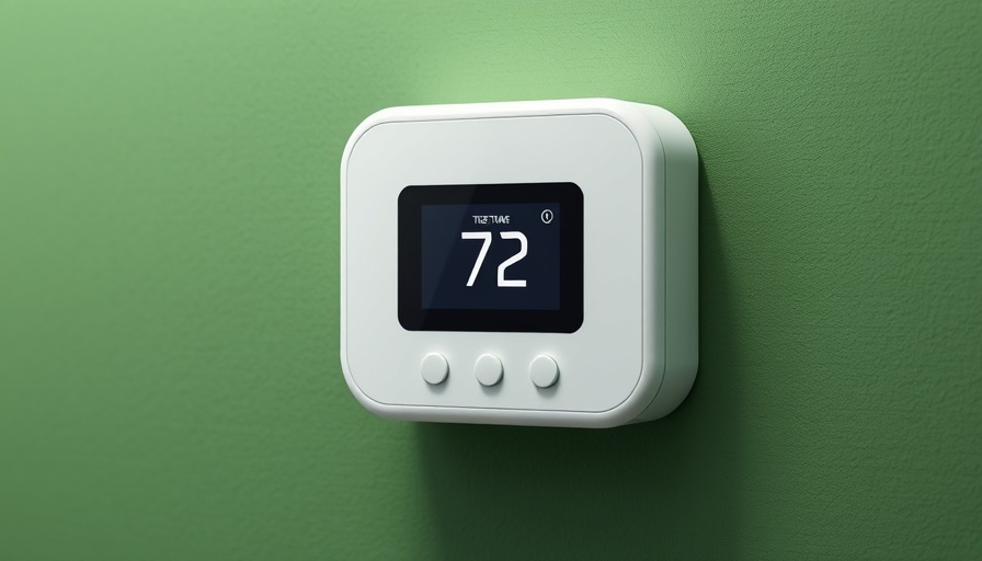 Sleek smart thermostat displaying 72 degrees on a green wall.