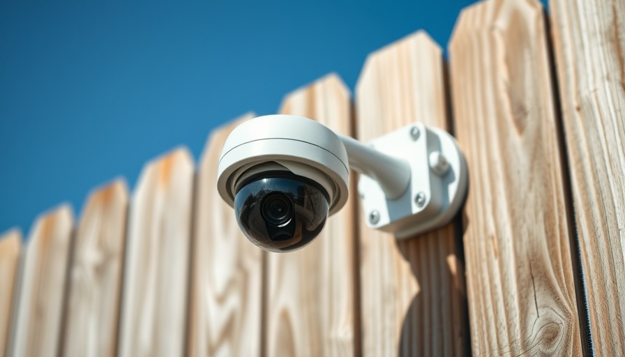 Compact outdoor security camera capturing video on a wooden fence for home security technology.