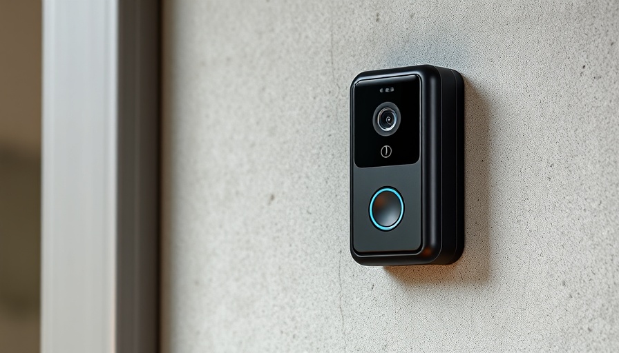 Smart video doorbell MagSafe on concrete wall, modern design.