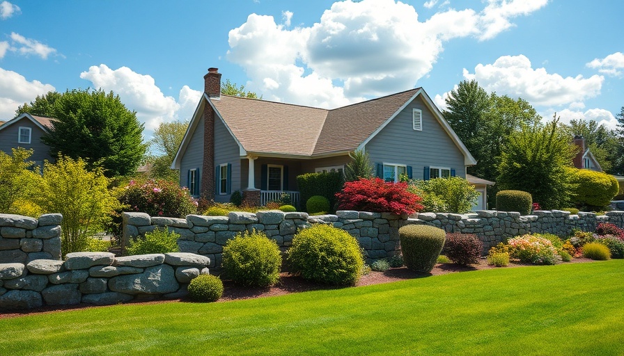 Charming suburban backyard with stone wall in Powell, OH, providing privacy.