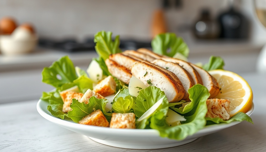 Close-up of Chicken Caesar Salad with grilled chicken and fresh ingredients