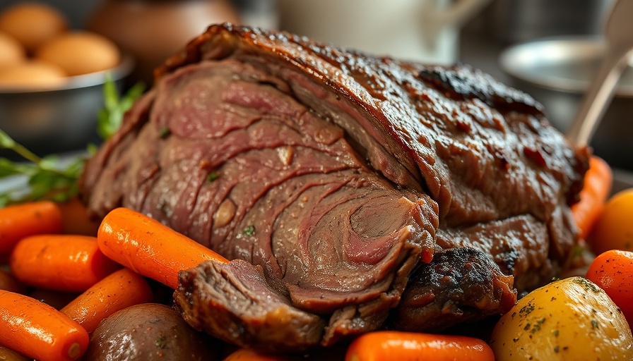 Juicy pot roast with carrots and potatoes.