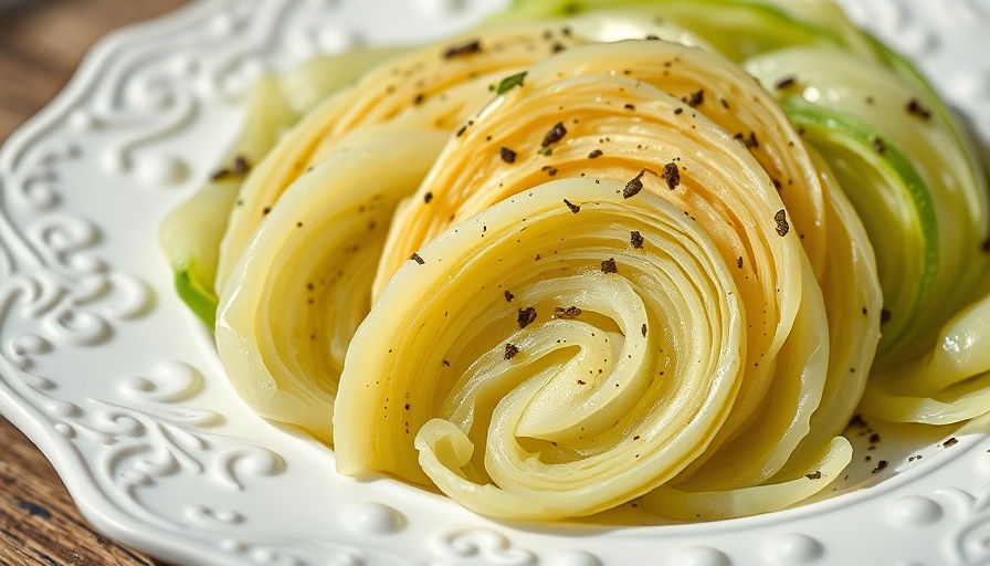 Boiled cabbage dish on plate with herbs