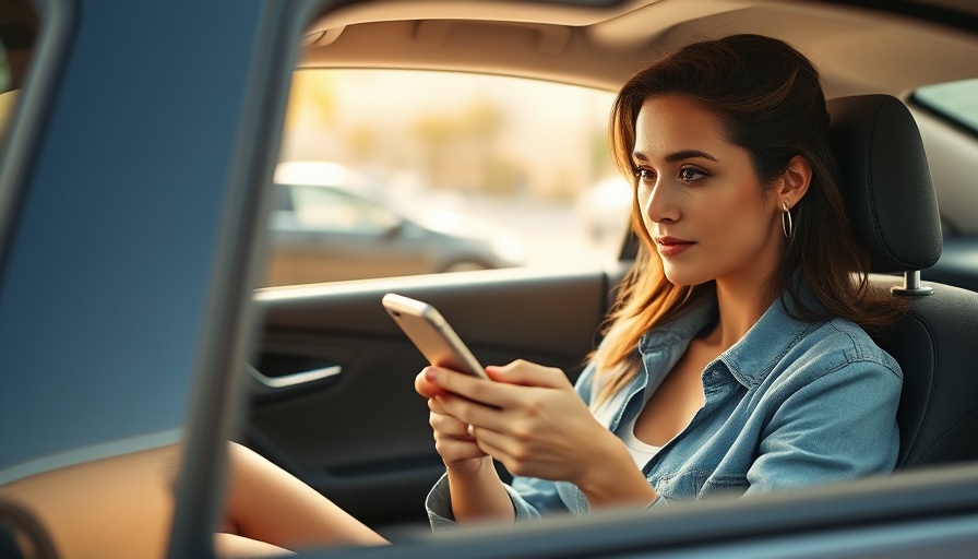 Woman in car checking phone for car advice from TikTok.