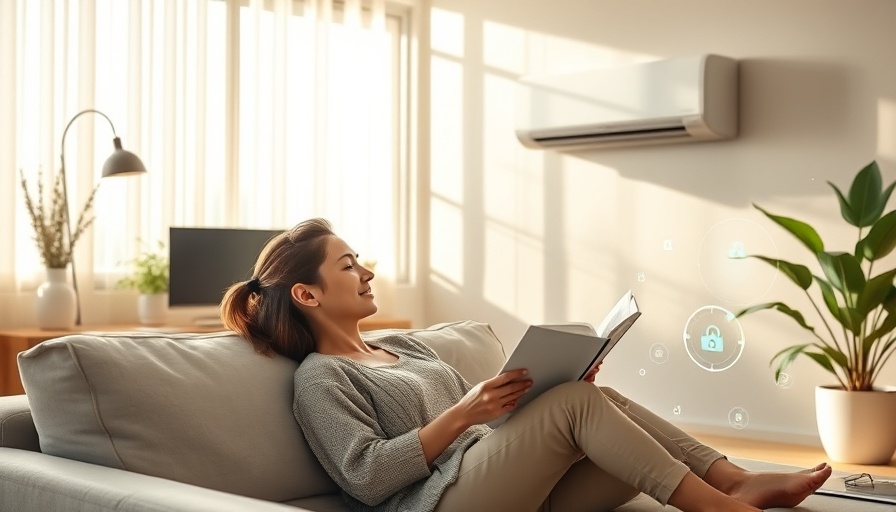 Modern living room with AI-powered air conditioner in operation.