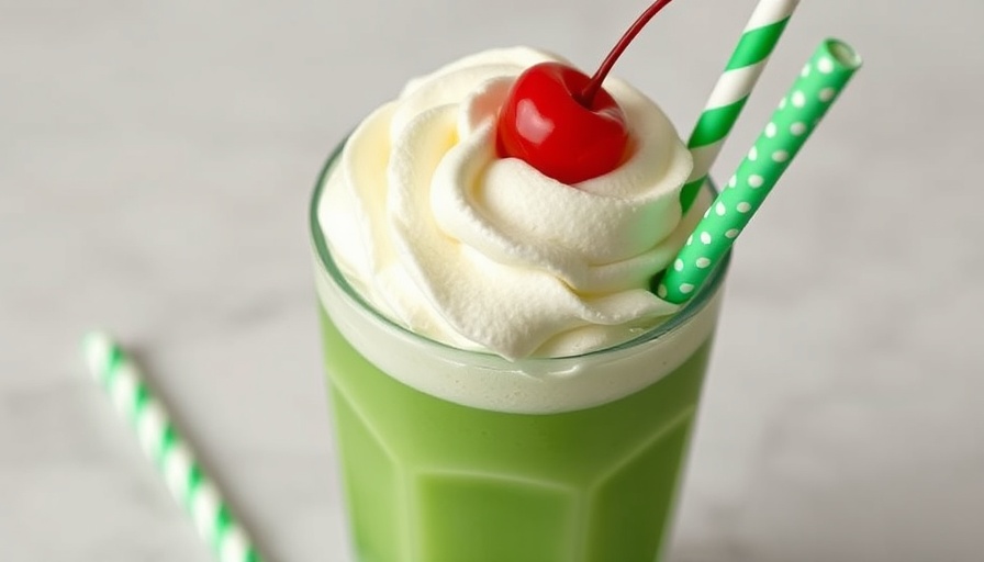 Delicious homemade shamrock shake topped with cream and a cherry.