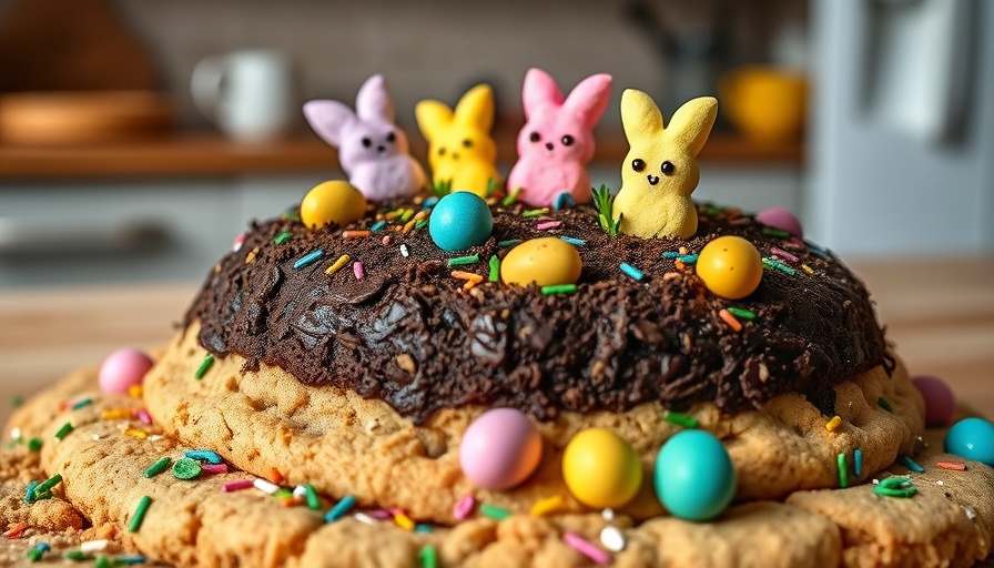 Easter Bunny Dirt Cake Recipe decorated with colorful peeps.