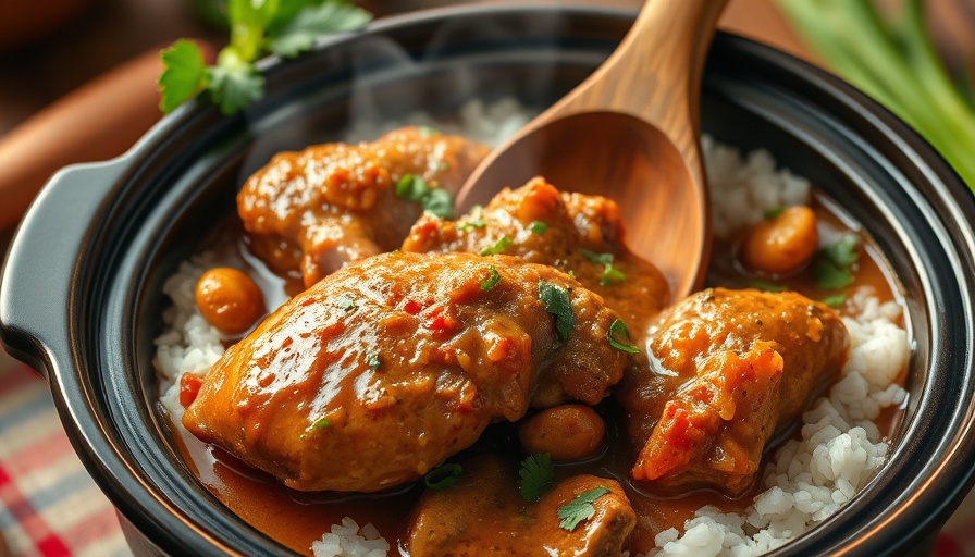 Crock pot smothered chicken with herbs and rice, savory dish.