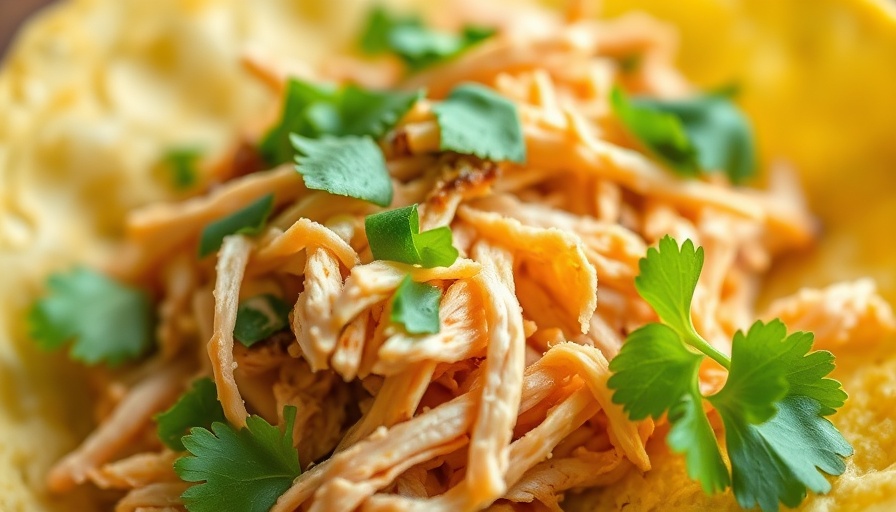 Crockpot Chicken Tinga Recipe in taco with herbs, vibrant and appetizing.