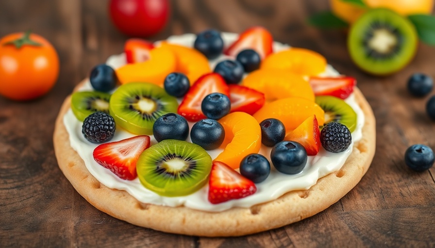 Colorful Sugar Cookie Fruit Pizza with kiwis and strawberries.