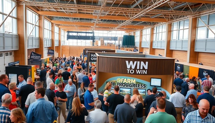 Crowded scene at 2025 Farm Progress Show with attendees registering at a booth.