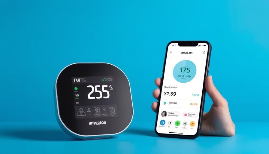 Amazon Smart Air Quality Monitor sale showing real-time data on phone screen.