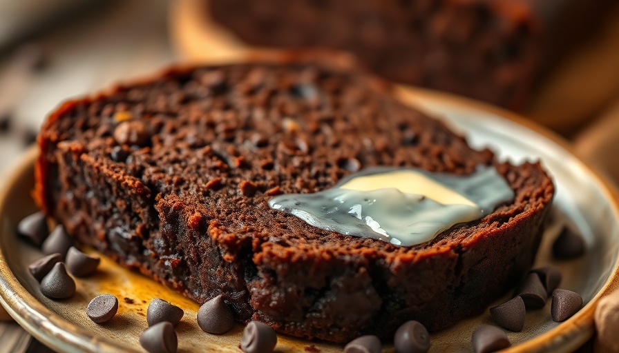 Delicious slice of chocolate zucchini bread with butter