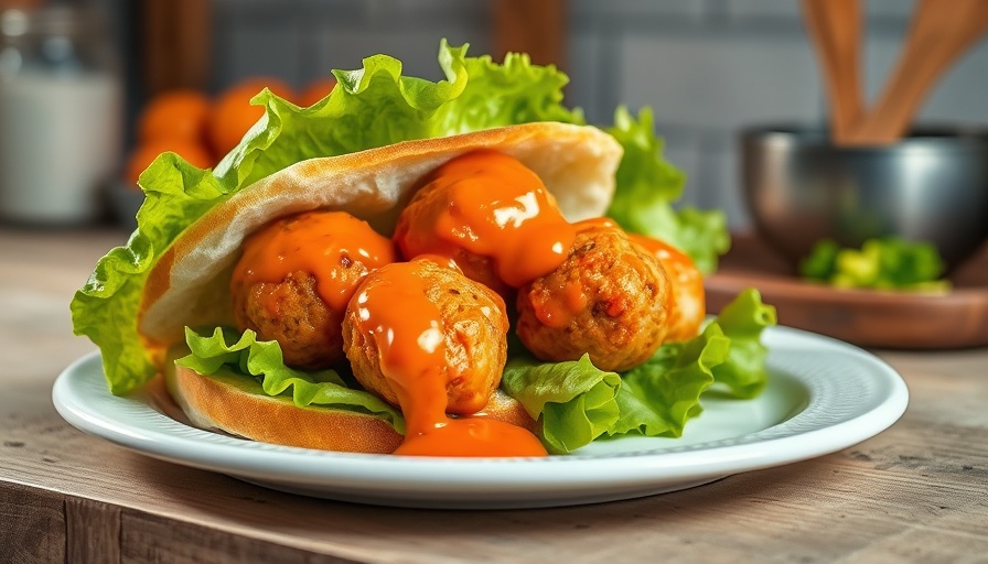 Easy Buffalo Chicken Meatballs sandwich on white plate.