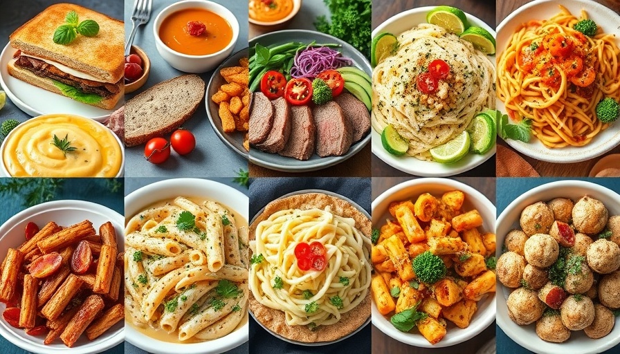 Weekly meal plan collage featuring diverse healthy meals.
