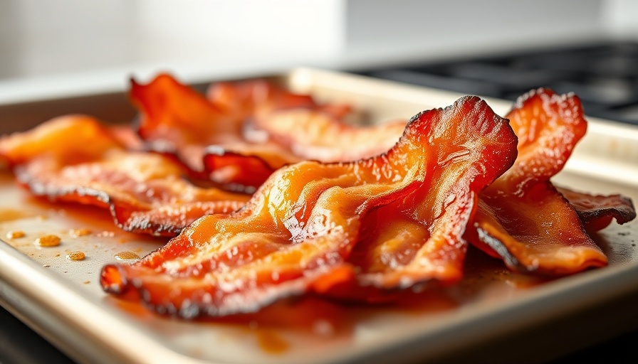 Crispy bacon slices on baking sheet for Cooking Bacon in the Oven.
