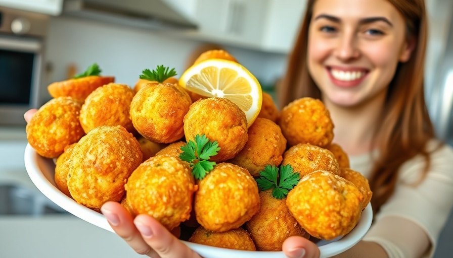 Homemade crispy hush puppies with garnish on a white plate.