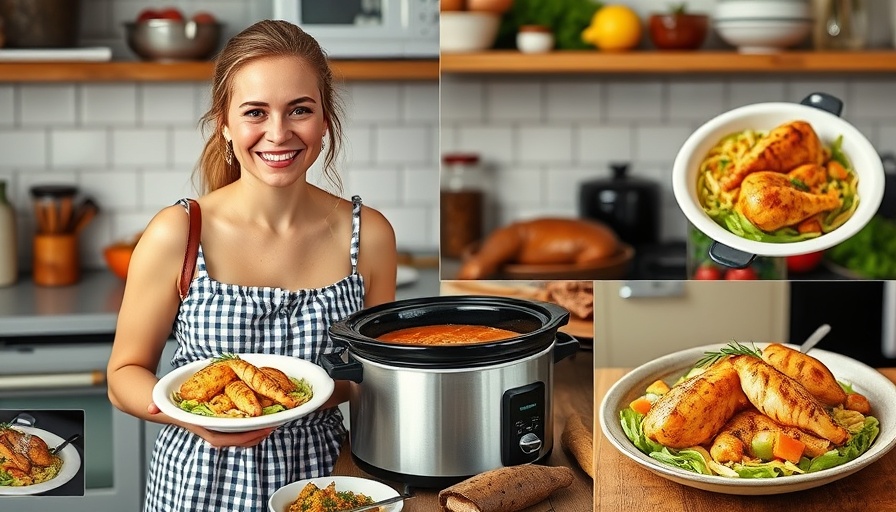 Easy Chicken Crock Pot Recipes collage featuring a smiling woman and dishes.